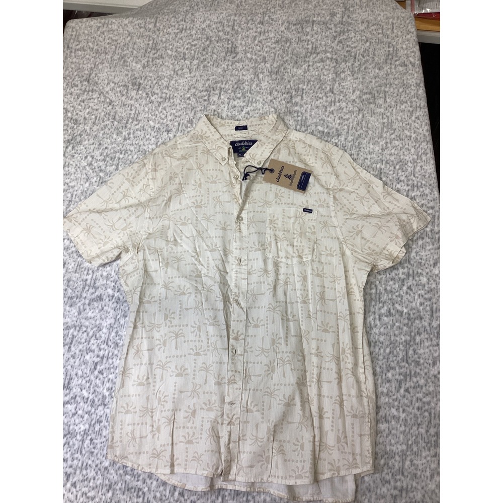 Chubbies Mens Easygoer Resort Weave Friday Shirt Tan Palm Tree XL 603261-005
